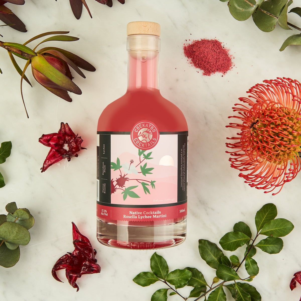 Rosella Lychee Martini Bottled Cocktail Stylised 500ml